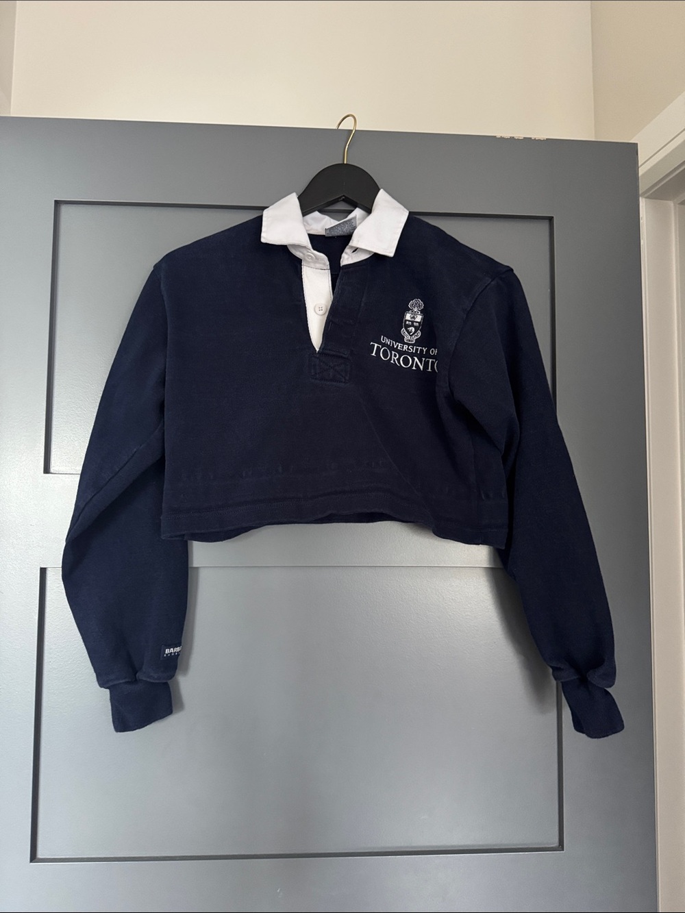 University of Toronto Women’s Navy Cropped Rugby Shirt with White Collar